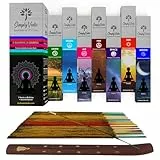 Simply Vedic Premium Räucherstäbchen-Set – 5 Elemente (Erde, Wasser, Luft, Feuer, Weltraum) & 2 Himmelskörper (Sonne & Mond) | 140 natürliche Agarbatti mit Halter| Für Meditation, Yoga & Aromatherapie