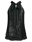 JASAMBAC Pailletten Glitzer Neckholder Tops für Damen, ärmelloses Schlüsselloch Knoten Weste Hemd, Cocktail Party, Club Tanktop