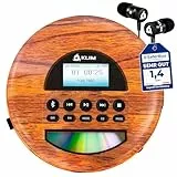 KLIM Nomad Wood – Neuheit – tragbarer CD-Player – integrierter Akku mit langer Lebensdauer – Kopfhörer KLIM Fusion, MP3, TF-Player, tragbares Mini-Radio, Bluetooth – für das Auto