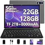 DEERTiME 2026 Neueste Tablet 10 Zoll Android Tablet,22GB RAM+128GB ROM/1TB TF, Octa-Core, 2.0GHz,5G+2.4G WiFi, BT 5.0, 8000mAh, Widevine L1,8+5MP, AGPS, 2 in 1 Tablet PC Mit Tastatur und Maus - Grau