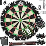 RE:SPORT® Sisal Premium Dartscheibe XXL Set mit 9 Profi Dartpfeile + 24 Pro Flights + Zubehör | Steeldart Dartboard mit Montageset | Steeldartscheibe mit Pfeilen Startlinie