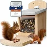 WILDLIFE HOME Eichhörnchen Futterhaus XL mit Metalldach I Futterstation aus verschraubtem Massiv-Holz I Wetterfest & Unbehandelt I Eichhörnchenhaus für Eichhörnchenfutter