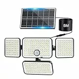 Realky Solarlampen für Außen mit Bewegungsmelder,Solarleuchte mit 288LED Solar Strahler IP65 Wasserdichte Aussenleuchte mit 5m Kabel für Garage, Carport, Garten, Terrasse, Haustür, Veranda,Straßen