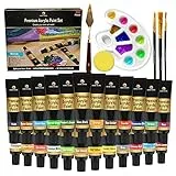 Desire Deluxe Acrylfarben Set – Ungiftige Wasserbasierte Acrylfarben Für Kürbis Bemalen, Stoff, Stein, Keramik, Glas, Holz, Porzellan – Komplettes Malset Mit Pinseln Und Palette