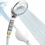 FASDUNT Duschkopf mit Filter Gegen Kalk, 8 Strahlarten Hochdruck Duschkopf mit Schlauch 2M, 20 Schichten Filtrier Shower Head für Hartes Wasser, Rest-Chlor, Schwermetall - Silberweiß