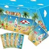 4 Stück Einweg Strand Schwimmbad Tischtuch Hawaii Aloha Party Tischdecke Flamingo Surfbrett Tischdecke Wasserdicht Ozean Tischtuch für Kinder Ozean Geburtstag Dekorationen 130 x 220 cm