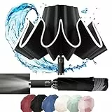 MZSX Regenschirm, LED-Licht, Taschenschirm, winddicht und sturmfest, Umgekehrtes Faltdesign, Klein Kompakt, Reflektoren Am Rand, für Herren und Damen