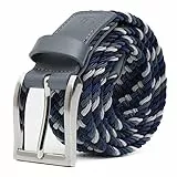 TOUGERJOY Herren Stretch Gürtel, gewebte elastische geflochtene Web Gürtel Casual für Golf Jagd Hosen Jeans, Blau+Grau 95 CM Gesamtlänge