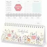 KONVINIT Tischkalender 2026 Quer,Kalender Tisch Blumen Wochenkalender/Tischplaner,1 Woche 2 Seiten,Stehkalender für Schule Büro Zuhause,Schreibtischkalender zum Aufstellen