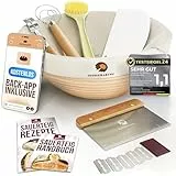 Superbaking Gärkörbchen Rund - 9 Zoll Rattan Sauerteig Brot Gärkorb - 9-Teiliges Komplettes Sauerteig Starter Set Brotkörbchen Brot Backen Zubehör Sauerteig Starter Kit, Brotform Banneton Gärkorb Set