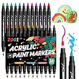 ZOOI Einschulung Mädchen, Schultüte Füllung, Geschenk Mädchen 4-13 Jahre, 24 Farben Acrylstifte für Steine Wasserfest, Dual Tip Acrylic Paint Marker Stifte, Filzstifte Kinder, Geschenke für Mädchen
