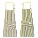 qipuneky 2er Set Küchenschürze Damen, Kochschürze mit Tasche, Schürze aus Baumwolle Leinen, zum Kochen, Backen, Malen, Hausarbeiten