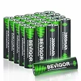 BEVIGOR AA Akkubatterien, 2800mAh 1.2V Akku hohe Kapazität AA NiMH wiederaufladbare Batterien, 24 Stück, vorgeladen