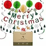 Meowoo Weihnachtsdeko Set, Wiederverwendbare Weihnachtsdekoration aus Papier für innen - Mit Girlande, Banner, Wabenbällen für Wohnung, Fenster, Tannenbaum (Weihnachtsabenteuer)