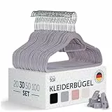 Blumtal Kleiderbügel 30 Stück Mit Clips - 360° Drehbar, Platzsparend, Rutschfest - Mit Klammern für Röcke und Hosen - Samt - Grau