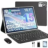 ZIOVO Android 15 Tablet 10 Zoll Gemini AI, 30GB RAM+128GB ROM(TF 1TB), 5G WLAN, Octa-Core 2.0GHz, Widevine L1, 8000mAh, BT 5.0, GPS, Face ID, Tablet mit Tastatur, Maus - Schwarz
