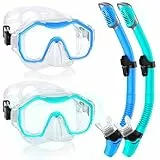 Lealinga Schnorchelset Erwachsene, 2er-Set, Schnorcheln Set mit Panorama Schnorchelmaske und Dry Schnorchel, Anti-Fog wasserdichte Tauchmaske aus Gehärtetem Glas für Tauchen, Schnorcheln, Schwimmen