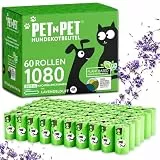 PET N PET Hundekotbeutel, 1080 Stück (60 Rollen), extra dick & reißfest Hundekotbeutel, 41% pflanzenbasiert, geruchlos, auslaufsichere Kotbeutel für Hunde & Katzenstreu, Lavendelduft
