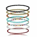 7 Stück Damen Fußkettchen, Handgemachte Bunte Perlen Fusskette Boho Verstellbares Geschichtetes Wasserfestes Elastische Fußschmuck Set für Frauen Mädchen