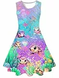 Belovecol Kleid für Mädchen Kinder Ärmelloses 3D Meeresschildkröte Sommerkleid A-Linie Blaue Kleid 8-9 Jahre