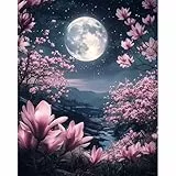 Pujeknm Malen Nach Zahlen Erwachsene Mond-DIY Landschaft Handgemalt Ölgemälde Kit für Anfänger, Mit 3-Pinseln und Acrylfarbe Handgemalt öLgemäLde Kit Als Geschenk 40x50cm (Rahmenlos)