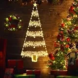 Geemoo Weihnachtsbeleuchtung Außen Batterie, 81cm Weihnachtsbaum Leiter Lichterkette mit Lametta Girlande, Timer, 8 Modi, Warmweiß Fensterlicht für Innen, Fenster, Party, Hochzeit, Tür, Weihnachtsdeko