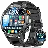 Smartwatch Herren Militär-1000mAh Akku/1.75'' HD Großes Display,Smartwatch mit Taschenlampe/130+ Sportmodi,IP68 Wasserdicht Fitnessuhr mit Herzfrequenz/Schlafmonitor,für Android iOS,2 Silikonband