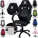 ELITE Gaming Stuhl Exodus | Ergonomischer Bürostuhl - Schreibtischstuhl - Chefsessel - Sessel - Racing Gaming Stuhl - Gamingstuhl - Drehstuhl - Chair - Kunstleder Sportsitz (Schwarz)