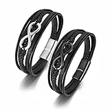 JSDDE Prächen Lederarmbänder Leder Armband Infinity Unendlichkeit Symbol Armreif mit Edelstahl Magnetverschluss Partnerarmbänder Freundschaftsarmband Damen Herren Schmuck