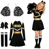 Cheerleader Kostüm,Cheerleadering Outfit Mädchen,Cheerleading Uniform,Cheer Kostüm Outfit,CheerleaderKostüm Mädchen,Cheer Uniform,mit Pompoms Haarband,für Karneval Halloween,Fasching,Mottoparty