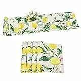 Alishomtll Zitrone Frühling Tischläufer und Tischsets Set, Gelb Grün Zitrone Baum abwaschbar Tischläufer 1pc 180x35cm, Blumen Blätter Anti Rutsch Platzsets 4pcs 45x30cm für Esszimmer Party Bankett