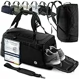 Sporttasche Trainingstasche + Rucksack, Schuhfach, Nassfach | Reisetasche Schwimmtasche Fitnesstasche Sport Gym Fitness Umhängetasche Handgepäck Weekender Bag Reise Tasche Herren Damen | 60 L, Schwarz
