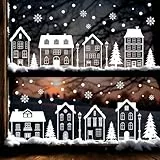 Fensterbilder Weihnachten Weis Häuser, VDSOW Fensterbild Weihnachtsdorf Fenstersticker Weihnachten Weiß Winterdorf Schneeflocken Fensteraufkleber Weihnachts Fenstersdeko, Fenster Weihnachtsdeko