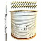 Premium X 500m BASIC Koaxialkabel 135dB 4-fach SAT Antennenkabel Koaxkabel RG-6 CE ROHS Class A SAT-Kabel 24x F-Stecker