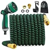 JUNEBOW® Gartenschlauch 30m Flexibel Wasserschlauch mit 10-Funktionen-Sprühkopf, Leichter Flexibler Schlauch mit 3/4 Zoll und 1/2 Zoll Massiven Anschlüssen und 3-Lagigem Latexkern