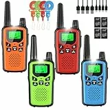 Walkie Talkie Kinder 4er Set, Walky Talky mit 1200mAh Aufladbar Akku, Große Reichweite 5km Walki Talki mit Li-ion Akku, Funkgeräte mit 16 Kanäle für Camping, Freien, Wandern