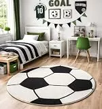the carpet Beat Kids Weicher Kuscheliger Kinderteppich, Pflegeleicht, Farbecht, 3D Optik, Fussball Motiv, Schwarz-Creme, 120 cm Rund