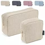 MAGEFY Kosmetiktasche Kleine Make up Tasche für Handtasche, Cord Schminktasche Damen mit Fächern Reise Makeup Tasche für Mädchen Frauen(Beige)