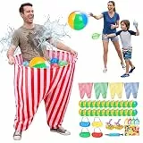 CWLAKON 145Pcs Granny Pants Gartenspiel 4er-Pack mit 24 Bällen, übergroße Riesenhose Outdoor-Spiel für Kinder & Erwachsene, Ballfangspiel für Sportfest Karneval Geburtstag Familientreffen