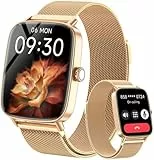 Gydom Smartwatch Damen mit Telefonfunktion 1.85' HD Metall Fitnessuhr Fitness Tracker Herzfrequenz/SpO2/Schlaf/IP68 Wasserdicht Sportuhr Schrittzähler Uhr für Android iOS Gold