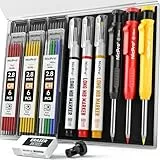 Nicpro 3 Stück CP1000 Zimmermannsbleistifte mit Spitzer, Druckbleistifte mit 39 Minen, Tieflochmarker mit langer Spitze für den Bau, robuster Bleistift Baustelle für Architektenmarkierungen