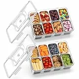 JINDUN Snackbox mit 8 Edelstahl Fächern, 2 Stück Snackteller mit Griff und Einzelnen Deckeln, Verhindert Geruchsübertragung Ldeal, Leicht zu Reinigen für Verschiedene Früchte und Snacks Sowie Gewürze