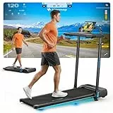 Riksion Laufband für Zuhause mit Neigung bis 14 km/h, Laufband Klappbar mit Schreibtisch-Workstation, LED-Anzeige, Fernbedienung und App-Steuerung, kompakte Walking Pad für Zuhause und Büro