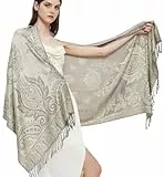 Gragengs Pashmina Schal Wrap mit ethnischen Paisley Two Tone Jacquard Schal für Damen,Paisley-Creme