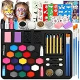 Halloween kinderschminke set, 21 Farben Kinderschminken set, Waschbar kinder schminke mit 5 Kinderschminke Stifte, 4 Lippenstift, 4 Schablonen, face paint für Karneval, Halloween, ab 3 Jahren