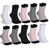 Mowenti socken damen 39-42 sportsocken strümpfe socks Damensocken bunte schwarz Streifen Punkte baumwollsocken 10 Paar 1x Weiß 2x Pink 2x Schwarz