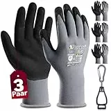 Nopaben 3 Paar Arbeitshandschuhe herren mit Rutschfest-Grip & Touchscreen für Mechaniker und Montage – Optimale Griffigkeit & Feines Tastgefühl, gartenhandschuhe damen, Größe 9/L