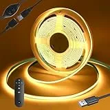 Yamlten LED strip 2m 5V COB LED Streifen mit RF Fernbedienung,3000k Warmweiss,320 LEDs/M Dimmbar LED Strip,LED Band für TV Hintergrundbeleuchtung,Computer,Schrank,Schlafzimmer.