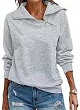Cuptacc Pullover für Damen Half Zip Langarm Oberteile Herbst Modische Grau Sweatshirt Damen Ohne Kapuze Grau, Mittel M 38-40