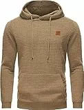 Tansozer Kapuzenpullover Herren Sweatshirt Hoodie Langarm Casual Leichtem Karierten Kordelzug Jacquard mit Kapuze Khaki XL